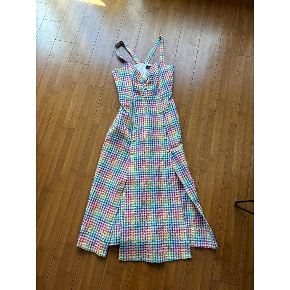 SALONI Rainbow Gingham Anya Dress Midi Size US 4 - Sweetheart Seersucker